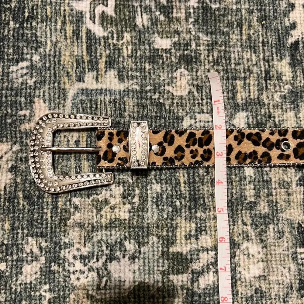 Leopard Print Rhinestone Western Belt Faux Leather M/L